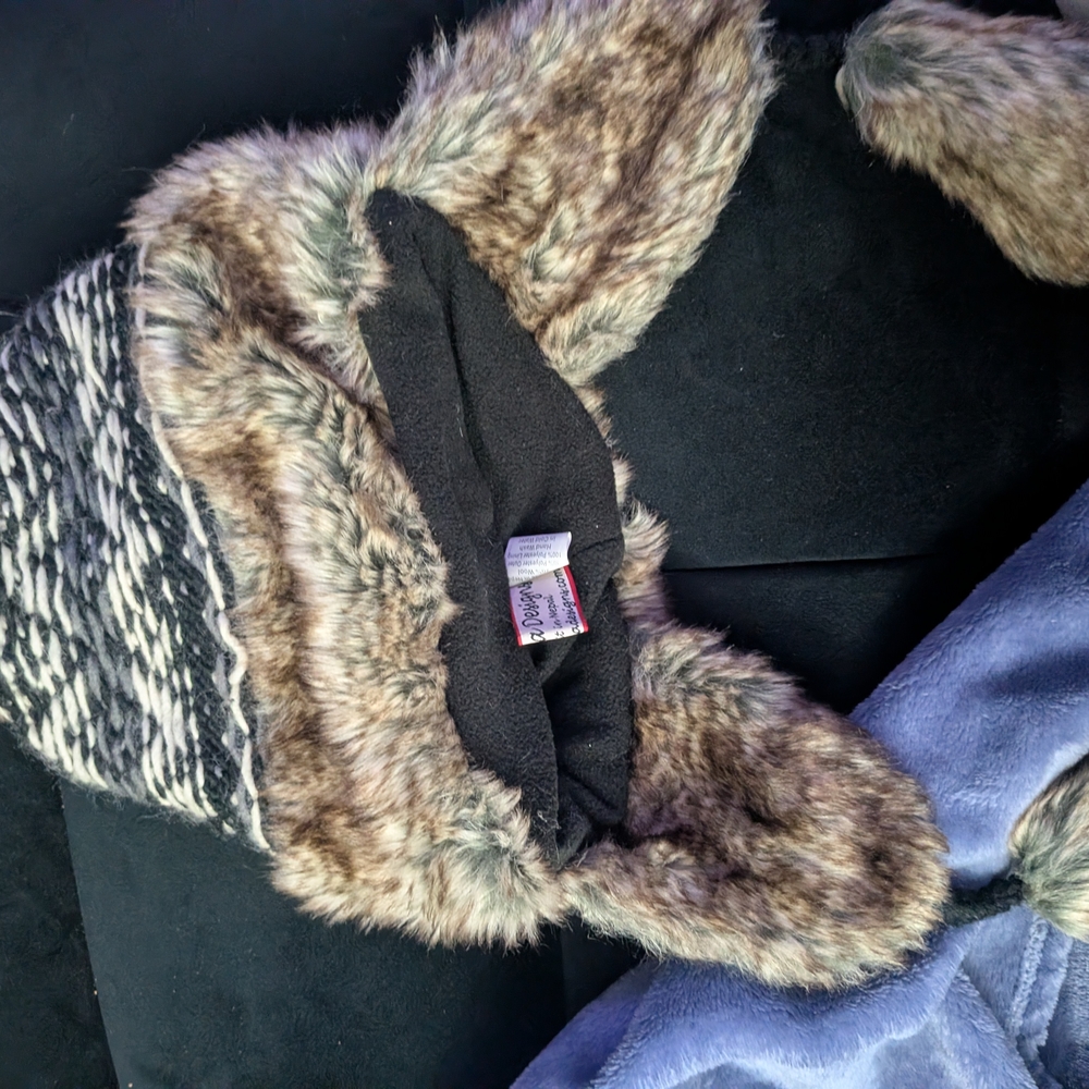 Faux Fur Knit Hat with Ear Flaps